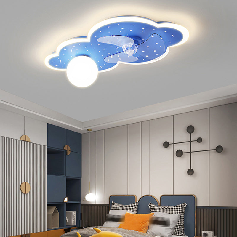 3-Blade Globe Ceiling Fan Children LED Metallic Blue Fan with Light for Home