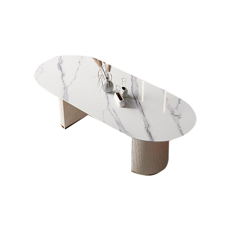 Glam Oval Dining Table Sintered Stone Table with Metal Legs for Home