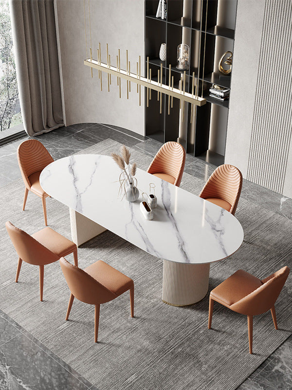 Glam Oval Dining Table Sintered Stone Table with Metal Legs for Home