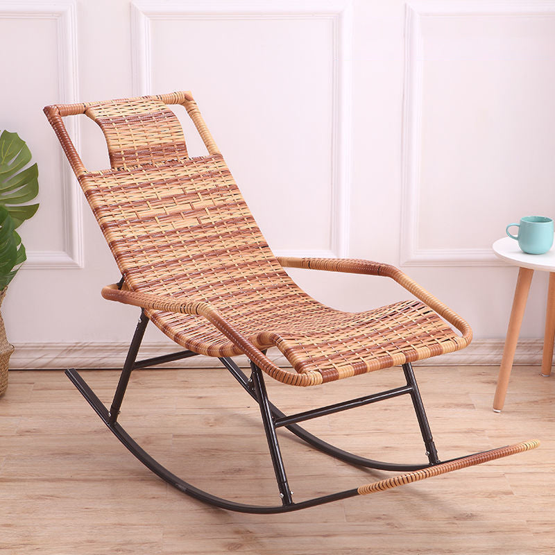 Rattan Rocking Chair Plain Water Resistant Woven Rope Modern Rocking Chair