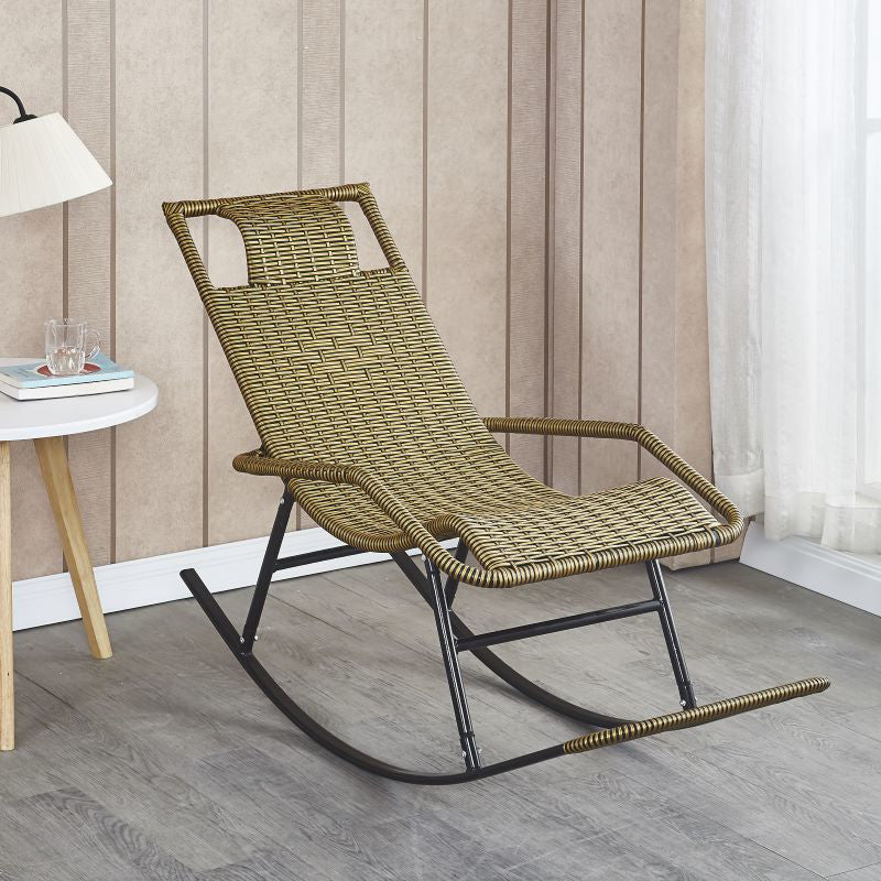 Rattan Rocking Chair Plain Water Resistant Woven Rope Modern Rocking Chair