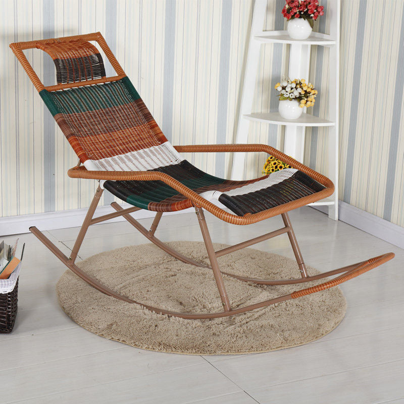 Rattan Rocking Chair Plain Water Resistant Woven Rope Modern Rocking Chair