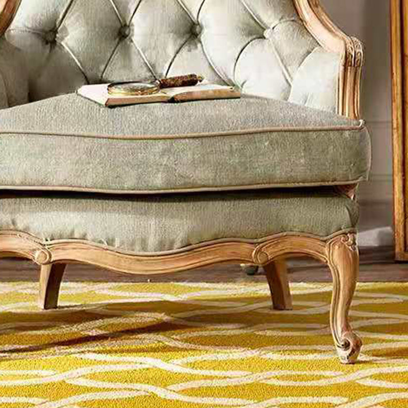 French Country Sofa Wooden Tufted Split-Back Settee for Living Room