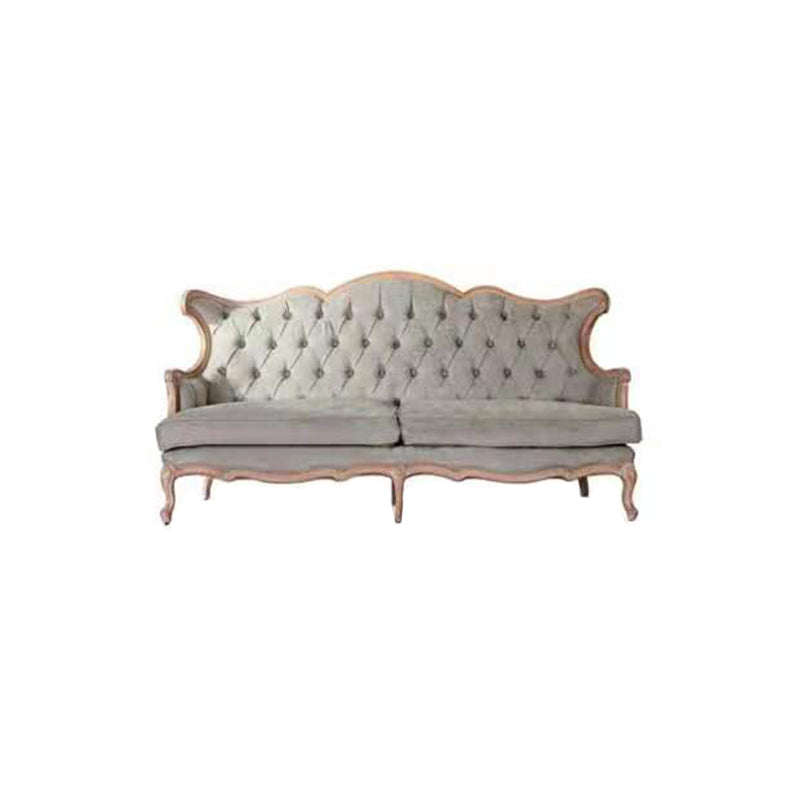 French Country Sofa Wooden Tufted Split-Back Settee for Living Room
