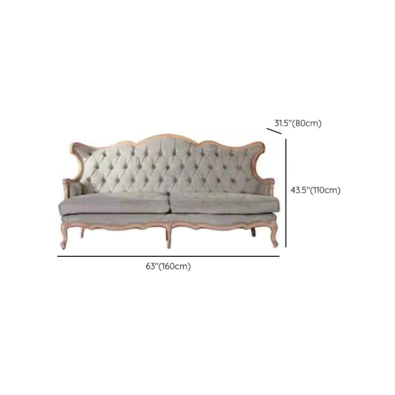 French Country Sofa Wooden Tufted Split-Back Settee for Living Room