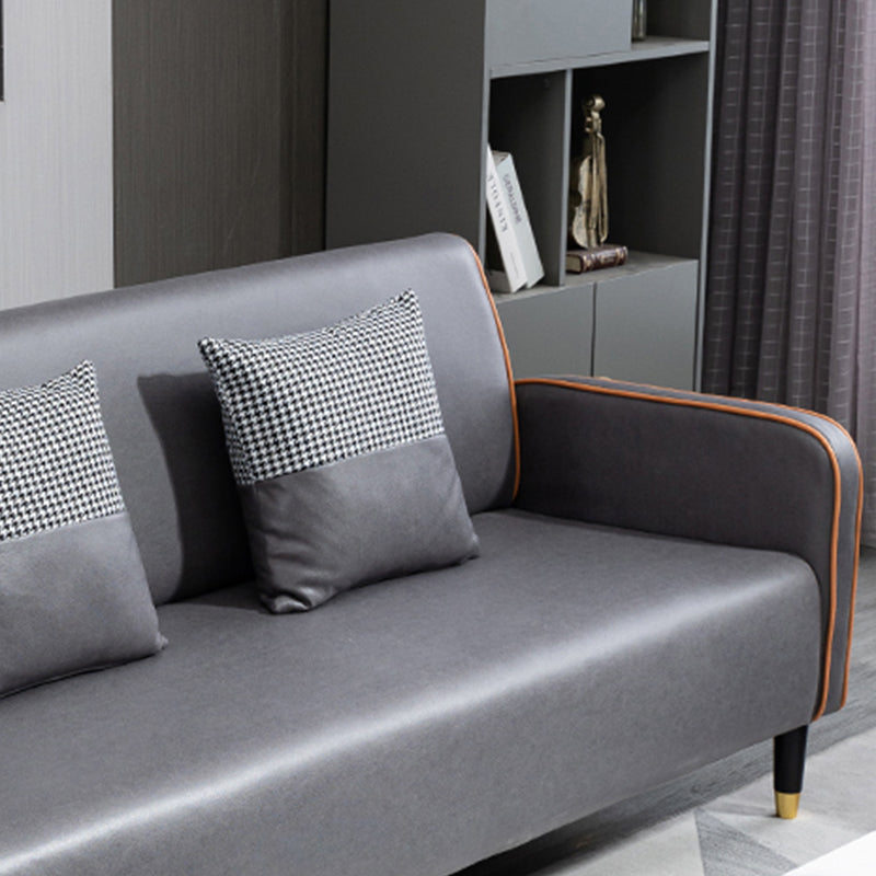 Glam Tight Back Square Arm Living Room Faux Leather Standard Seating