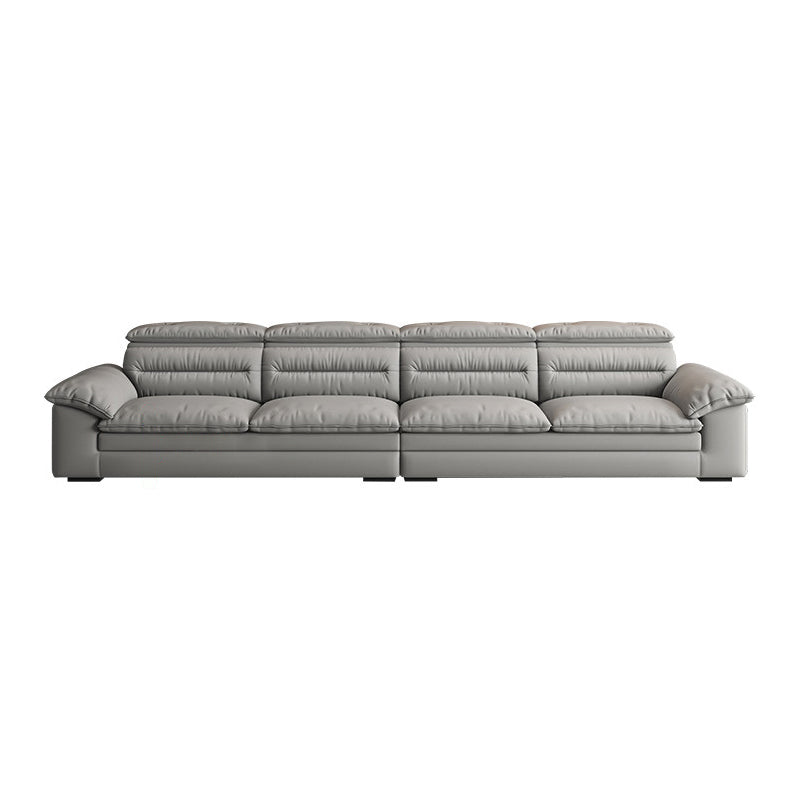Contemporary Faux Leather Light-grey Sewn Pillow Back Pillow Top Arm Sofa