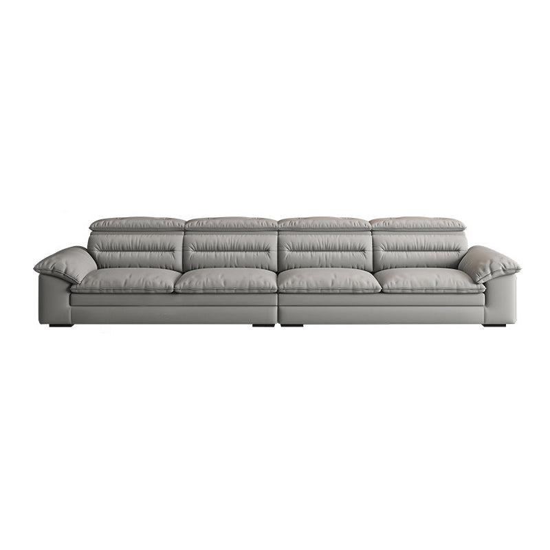 Contemporary Faux Leather Light-grey Sewn Pillow Back Pillow Top Arm Sofa