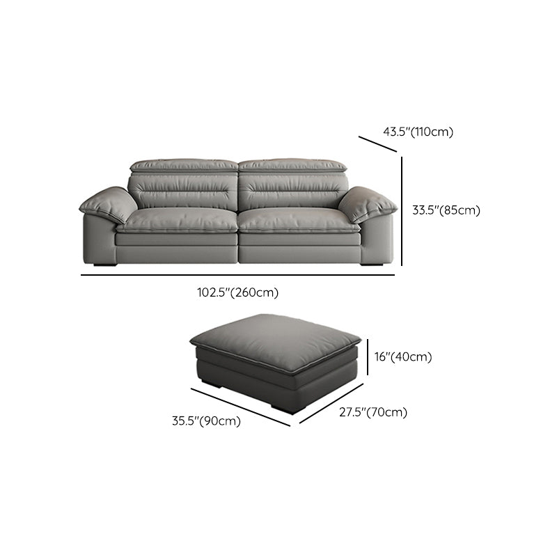 Contemporary Faux Leather Light-grey Sewn Pillow Back Pillow Top Arm Sofa