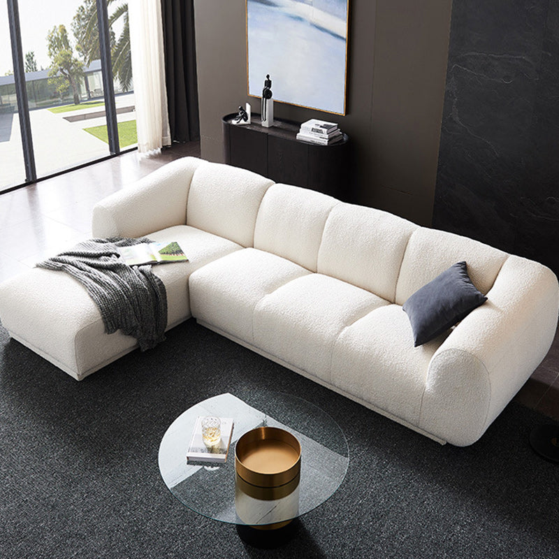 Minimalist Wool Sofa with Chaise in White 29.1" H Fabric Sofa