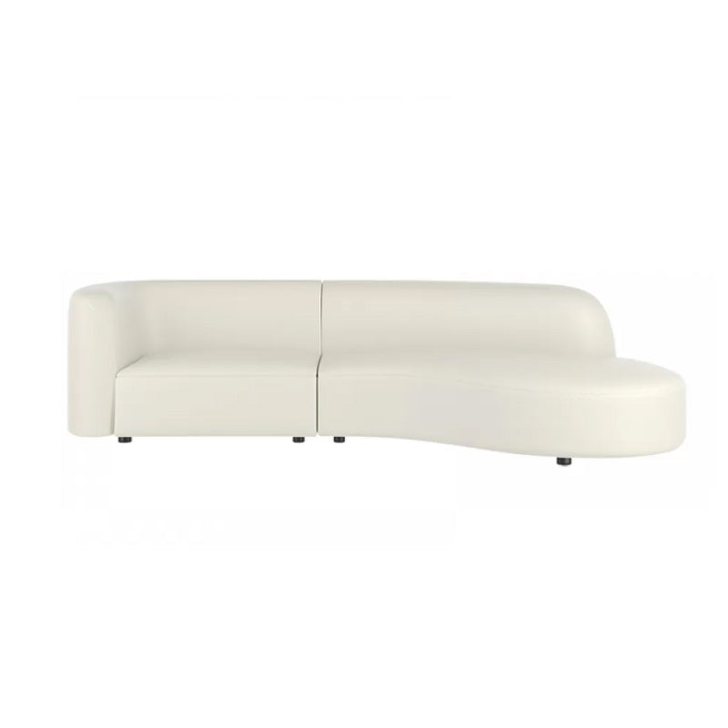 Glam Faux Leather Curved Sofa in White 28.3" H Square Arm Sofa