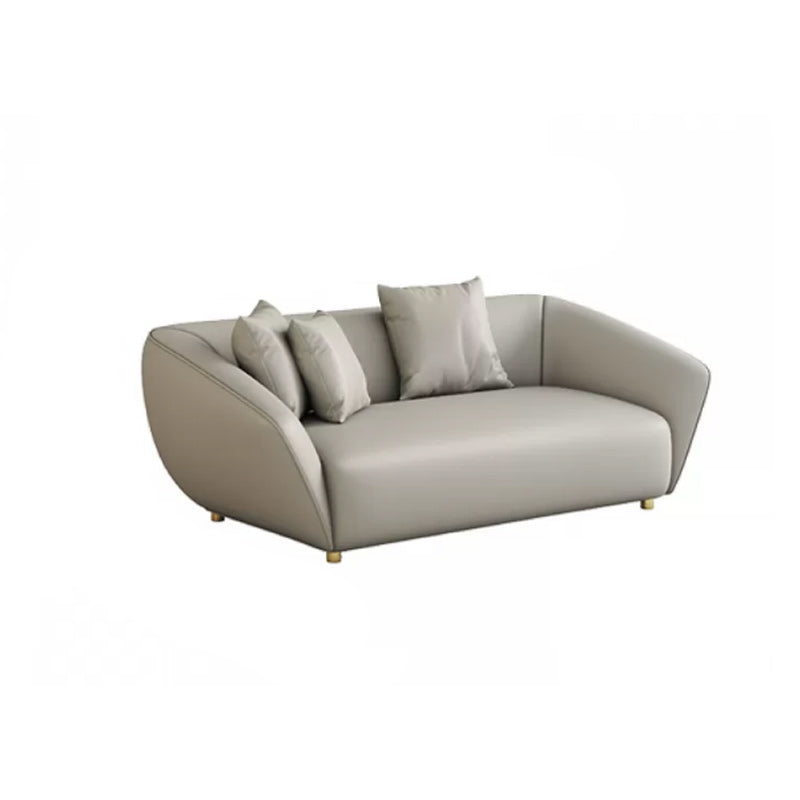 Glam Sloped Arm Sofa with Pillows Genuine Leather Sofa in Gray