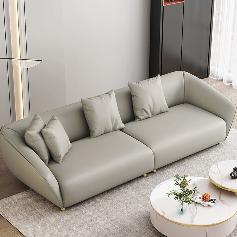 Glam Sloped Arm Sofa with Pillows Genuine Leather Sofa in Gray