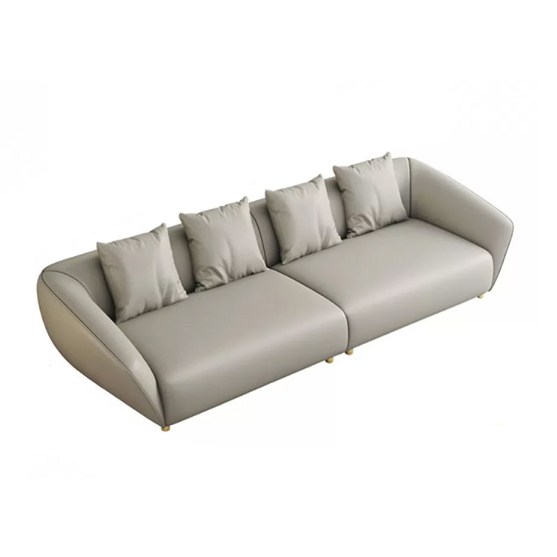 Glam Sloped Arm Sofa with Pillows Genuine Leather Sofa in Gray