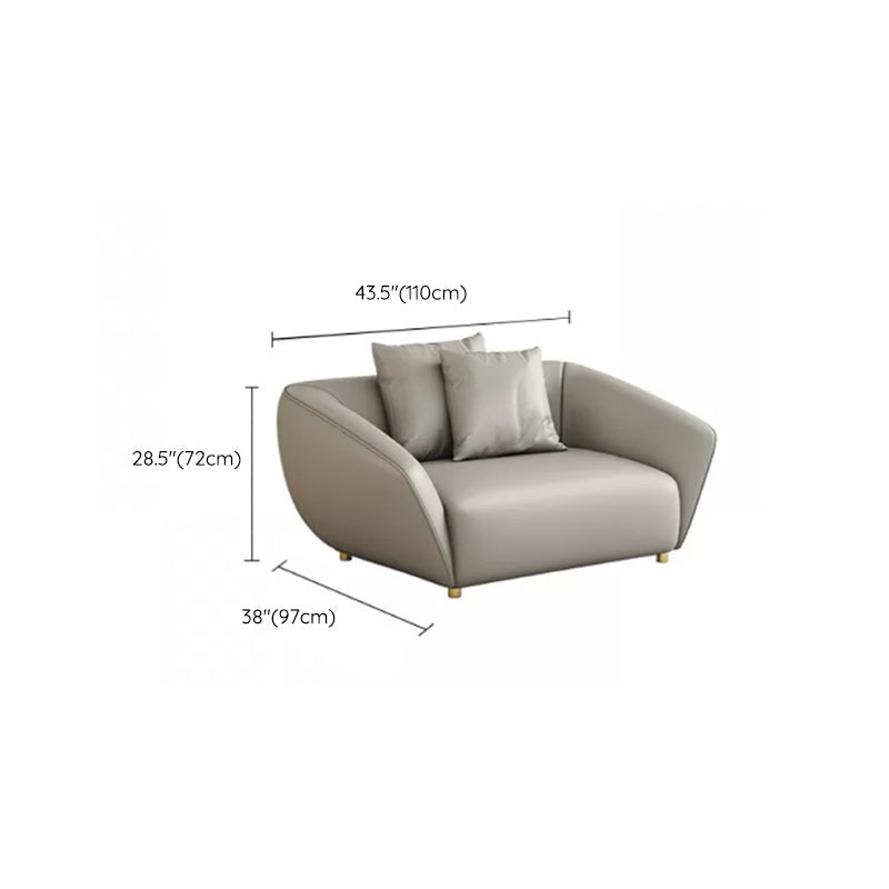 Glam Sloped Arm Sofa with Pillows Genuine Leather Sofa in Gray