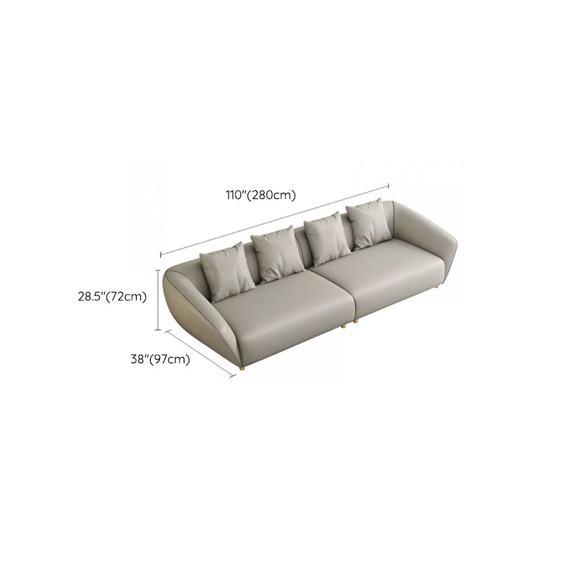 Glam Sloped Arm Sofa with Pillows Genuine Leather Sofa in Gray