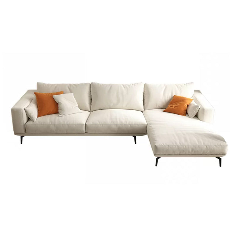Square Arm Loose Back Sofa and Chaise Slipcovered White Fabric Sofa