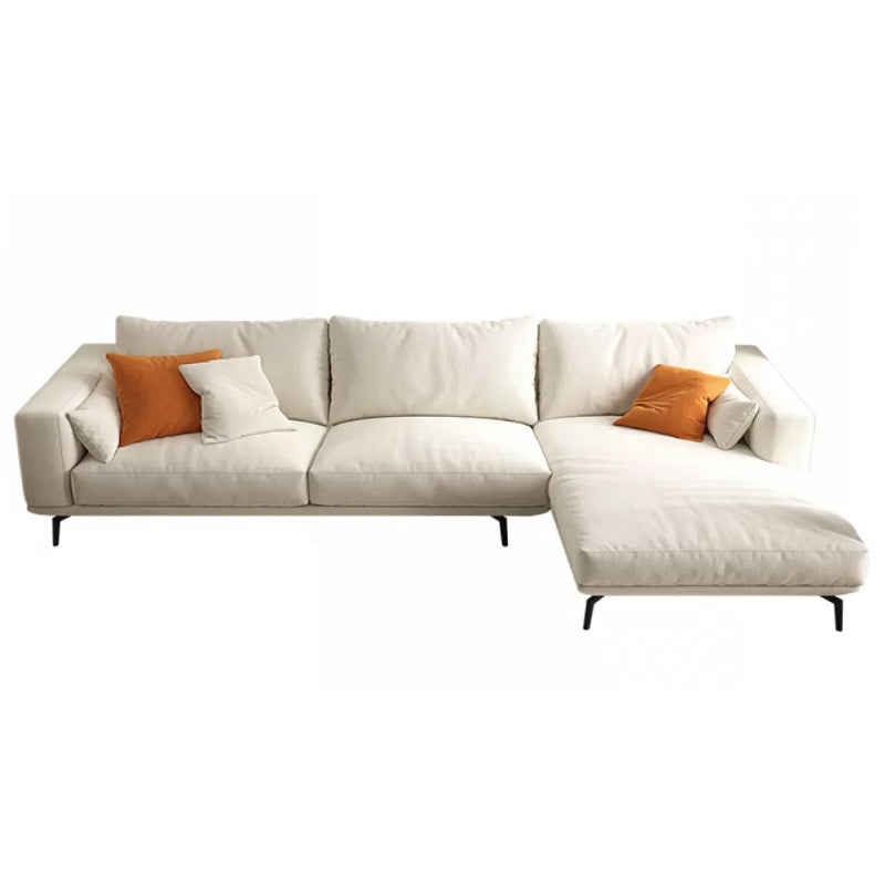 Square Arm Loose Back Sofa and Chaise Slipcovered White Fabric Sofa