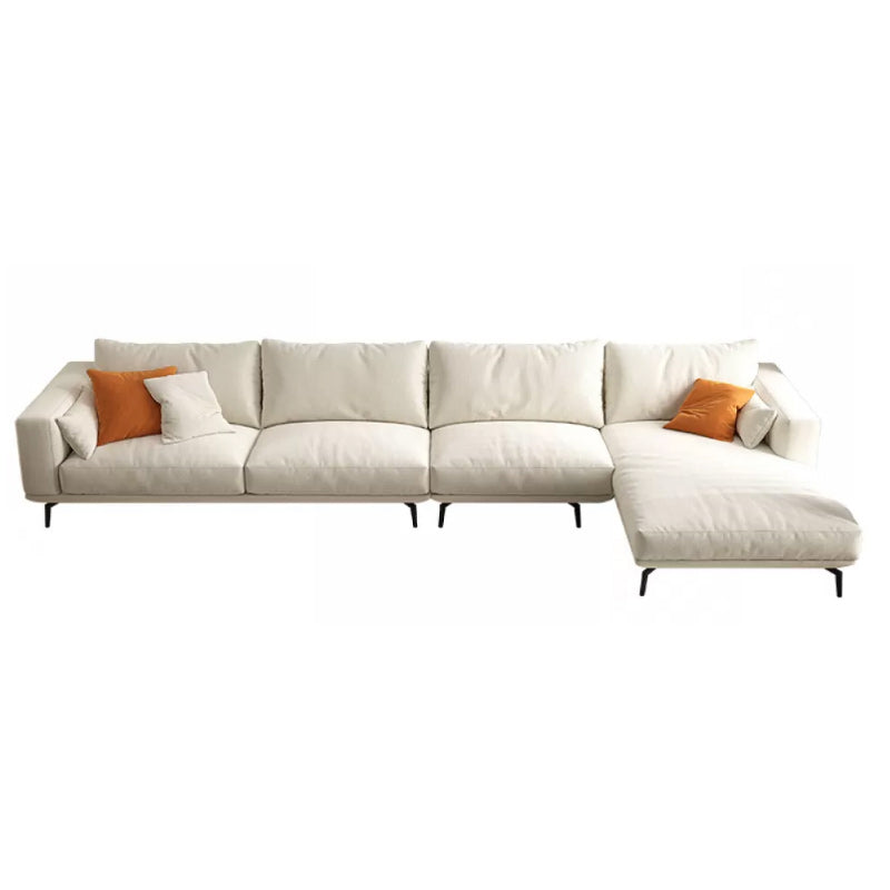 Square Arm Loose Back Sofa and Chaise Slipcovered White Fabric Sofa