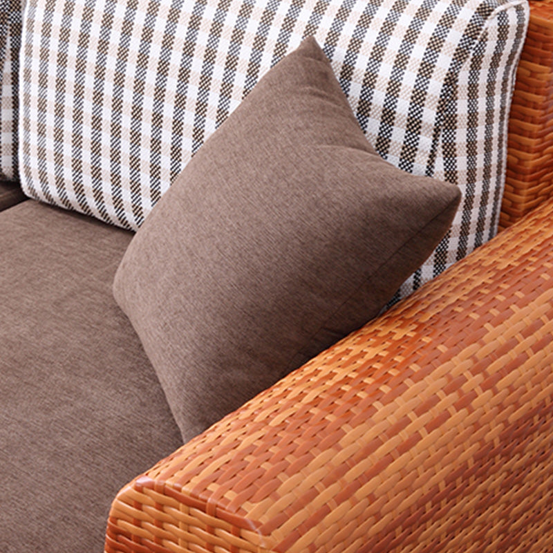 3-Seater Tropical Rattan Sofa with Chaise Brown Scroll Arm Loose Back Sofa