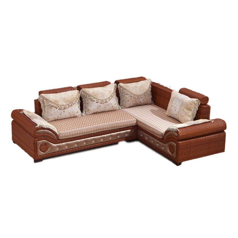 Tropical Style Rattan Accent Sofa and Chaise Slipcovered Sofa with Pillows