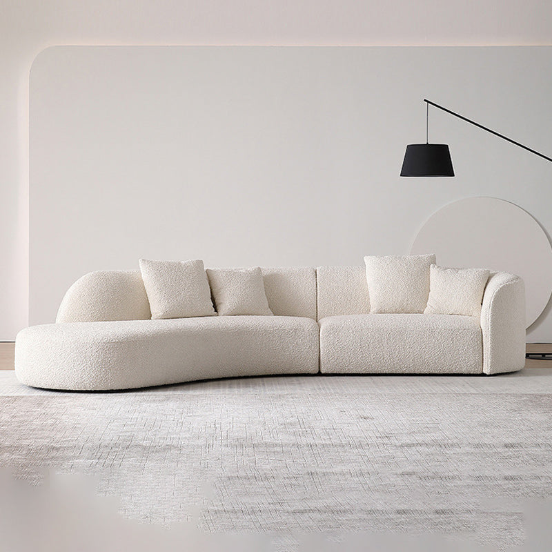 Contemporary Wool Sofa in White Simple Living Room Curved Seating
