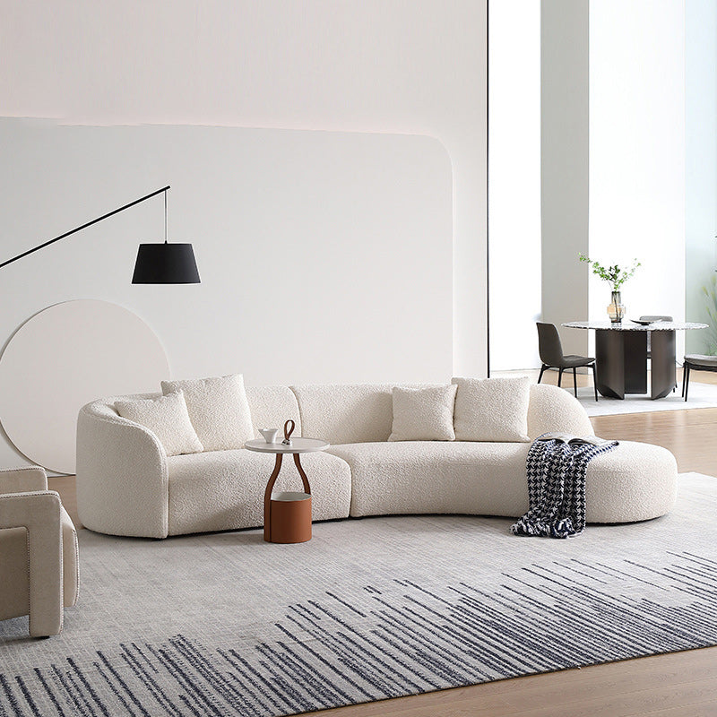 Contemporary Wool Sofa in White Simple Living Room Curved Seating