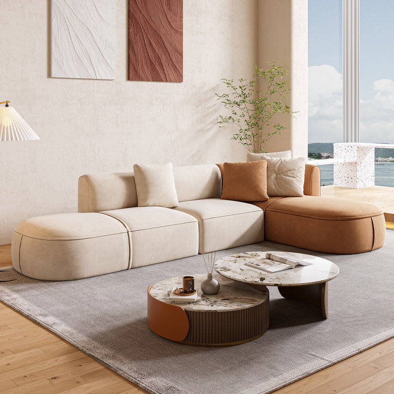Minimalist 27.6-In H Sofa and Chaise Brown & Beige Sofa with One Side Arm