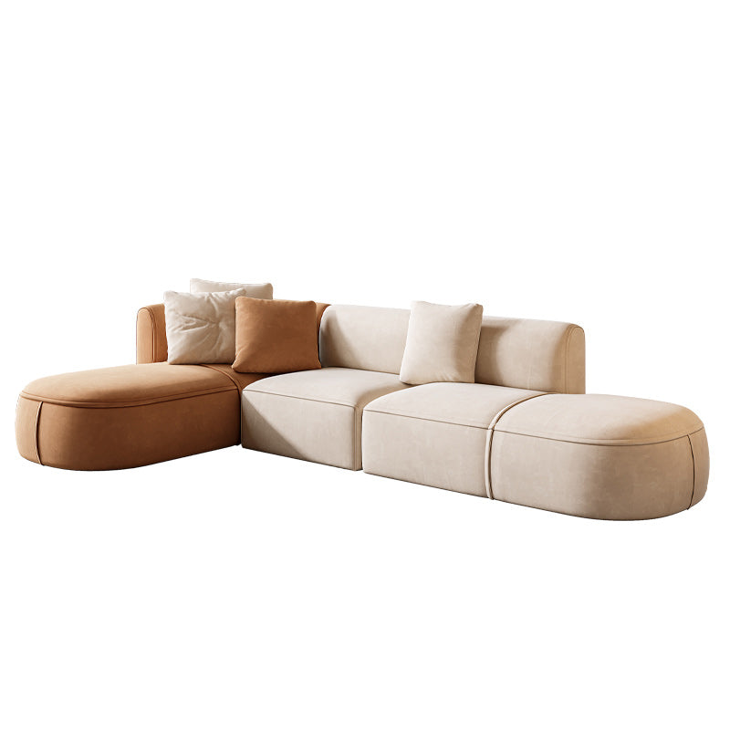 Minimalist 27.6-In H Sofa and Chaise Brown & Beige Sofa with One Side Arm