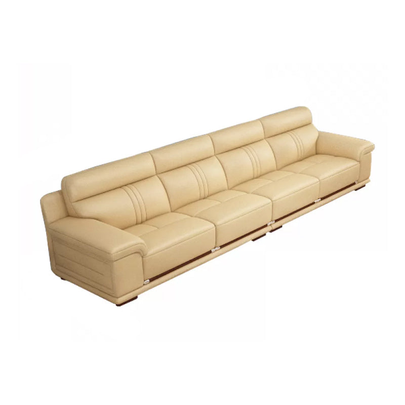 Genuine Leather Sectional Sofa Beige Pillow Top Arm Sofa with Cushion Back