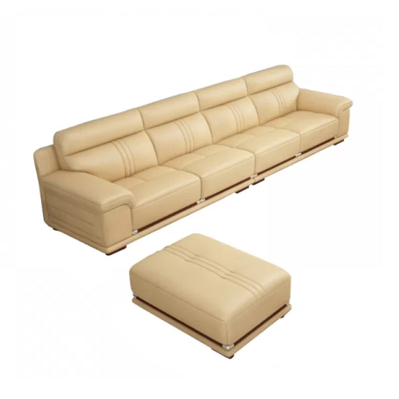 Genuine Leather Sectional Sofa Beige Pillow Top Arm Sofa with Cushion Back