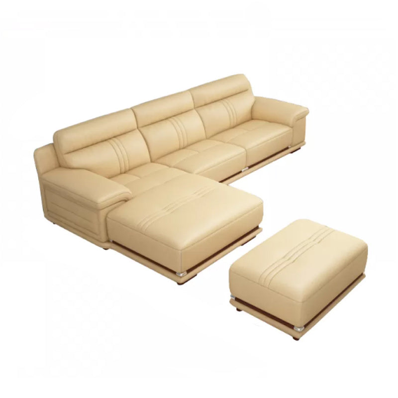 Genuine Leather Sectional Sofa Beige Pillow Top Arm Sofa with Cushion Back