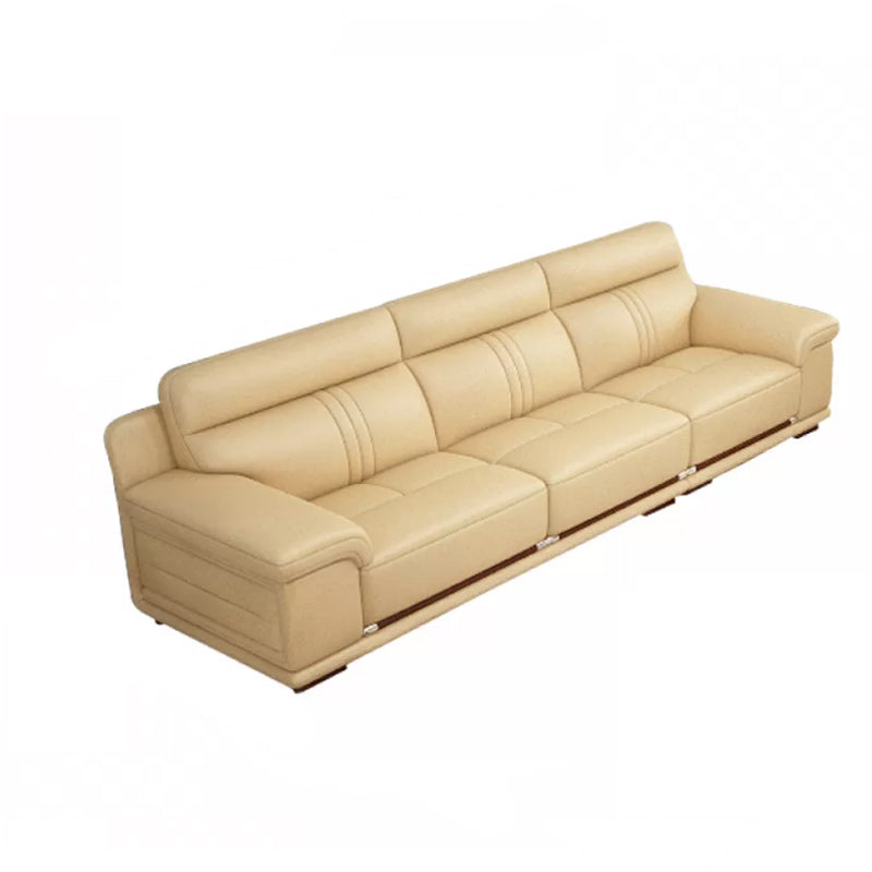 Genuine Leather Sectional Sofa Beige Pillow Top Arm Sofa with Cushion Back