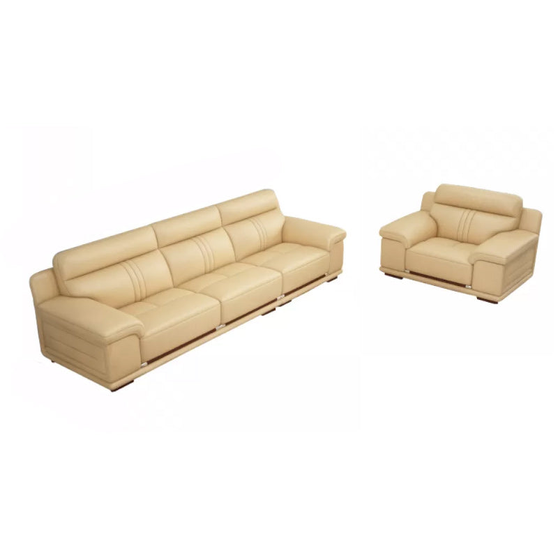 Genuine Leather Sectional Sofa Beige Pillow Top Arm Sofa with Cushion Back