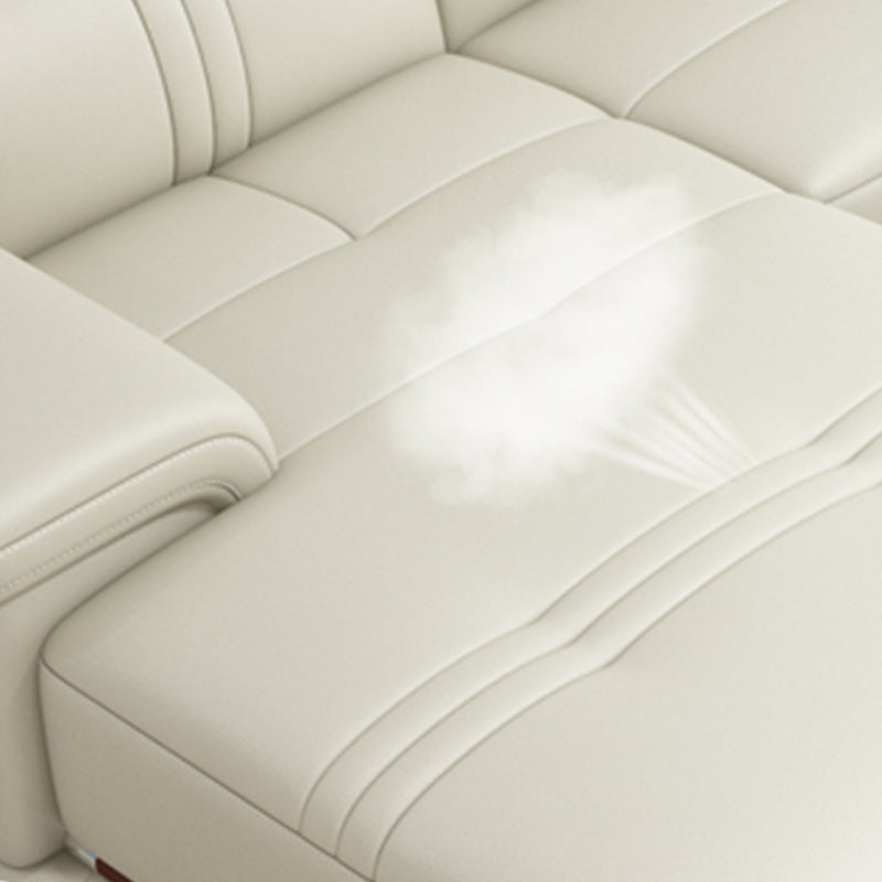 Genuine Leather Sectional Sofa Beige Pillow Top Arm Sofa with Cushion Back