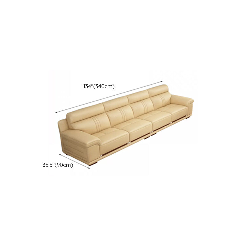 Genuine Leather Sectional Sofa Beige Pillow Top Arm Sofa with Cushion Back