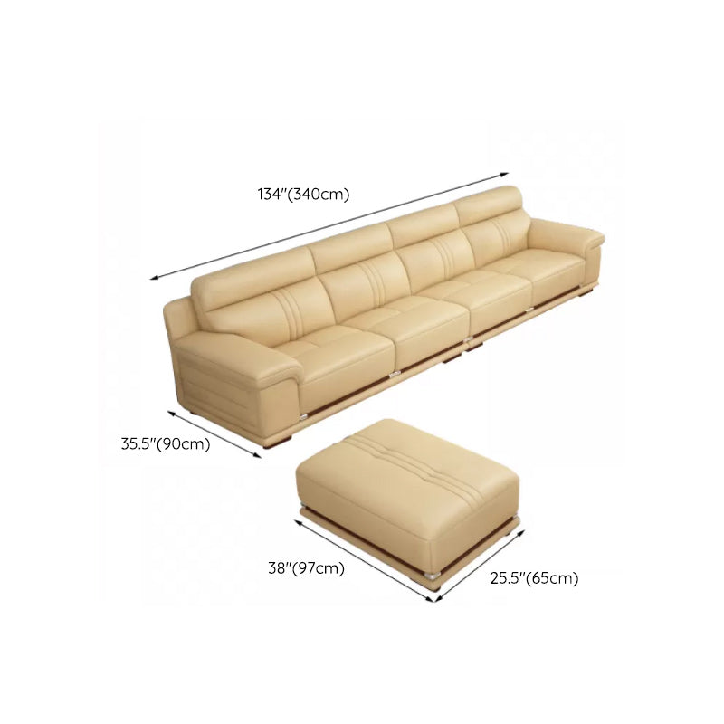 Genuine Leather Sectional Sofa Beige Pillow Top Arm Sofa with Cushion Back