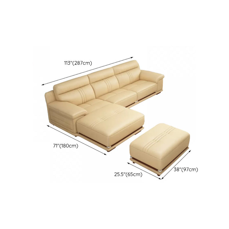 Genuine Leather Sectional Sofa Beige Pillow Top Arm Sofa with Cushion Back