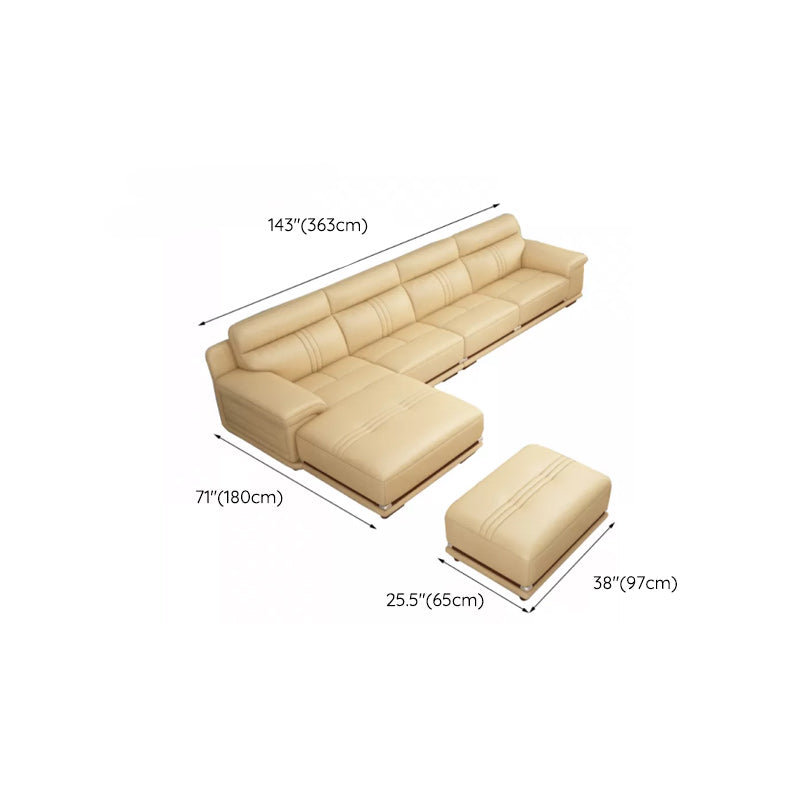 Genuine Leather Sectional Sofa Beige Pillow Top Arm Sofa with Cushion Back