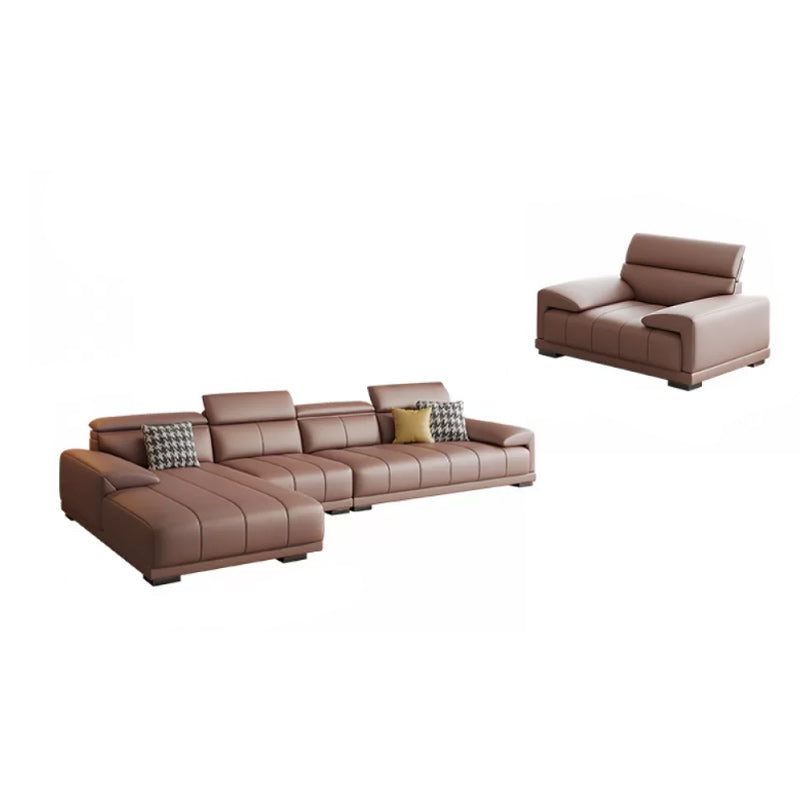 Faux Leather Sofa and Chaise Pillow Top Arm Sewn Pillow Back Seating