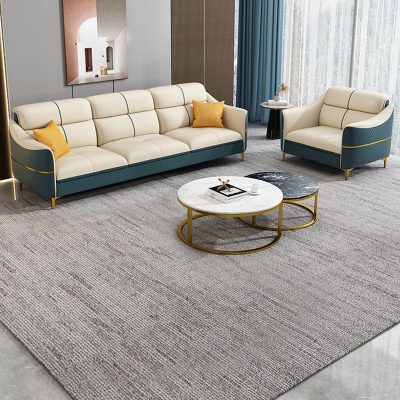 Glam 34.6" Wide Beige Settee Leather Gold Standard Seating for Living Room
