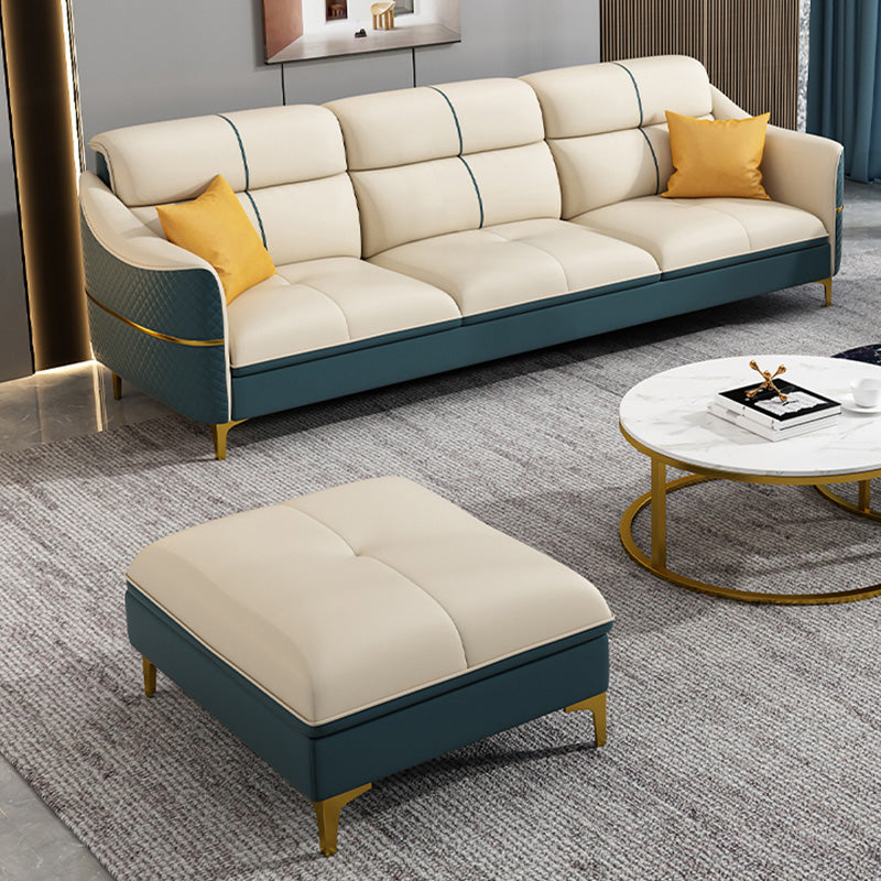 Glam 34.6" Wide Beige Settee Leather Gold Standard Seating for Living Room