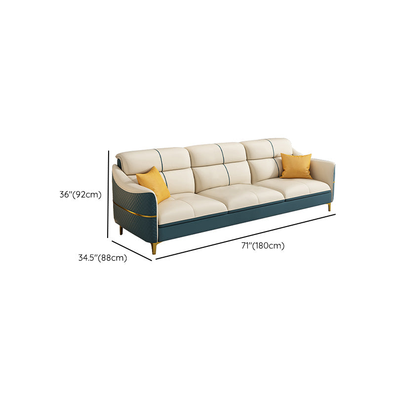 Glam 34.6" Wide Beige Settee Leather Gold Standard Seating for Living Room