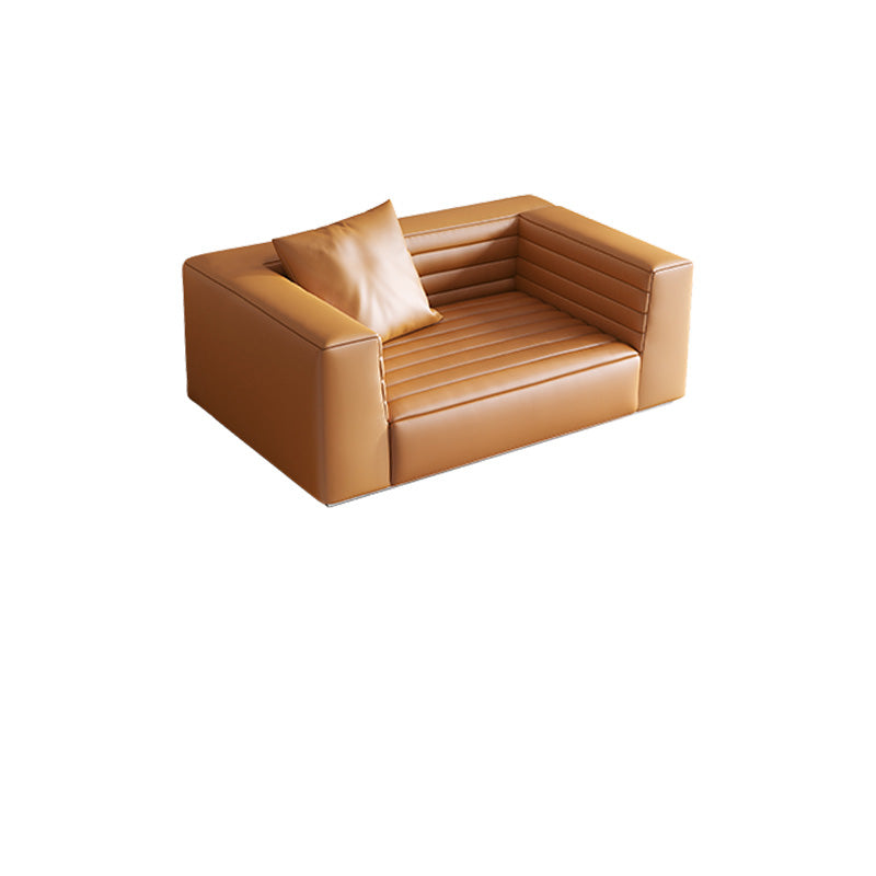 Genuine Leather Square Arm Sofa Pillows Orange Living Room Seating