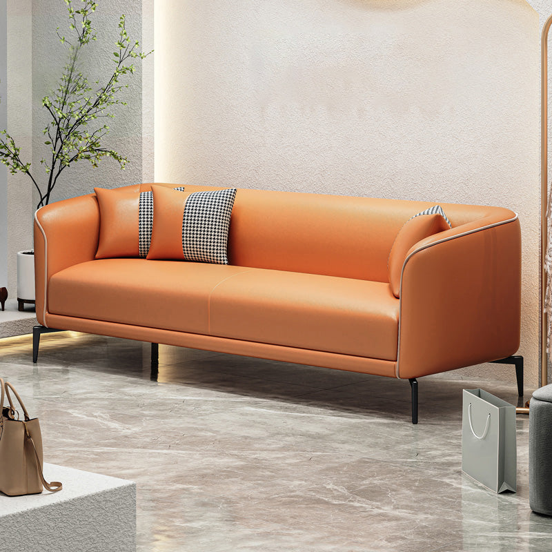 Sloped Arm Single Cushion Sofa Modern 25.2" H Faux Leather Sofa with Pillows
