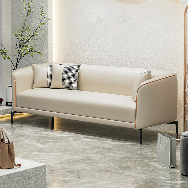 Sloped Arm Single Cushion Sofa Modern 25.2" H Faux Leather Sofa with Pillows