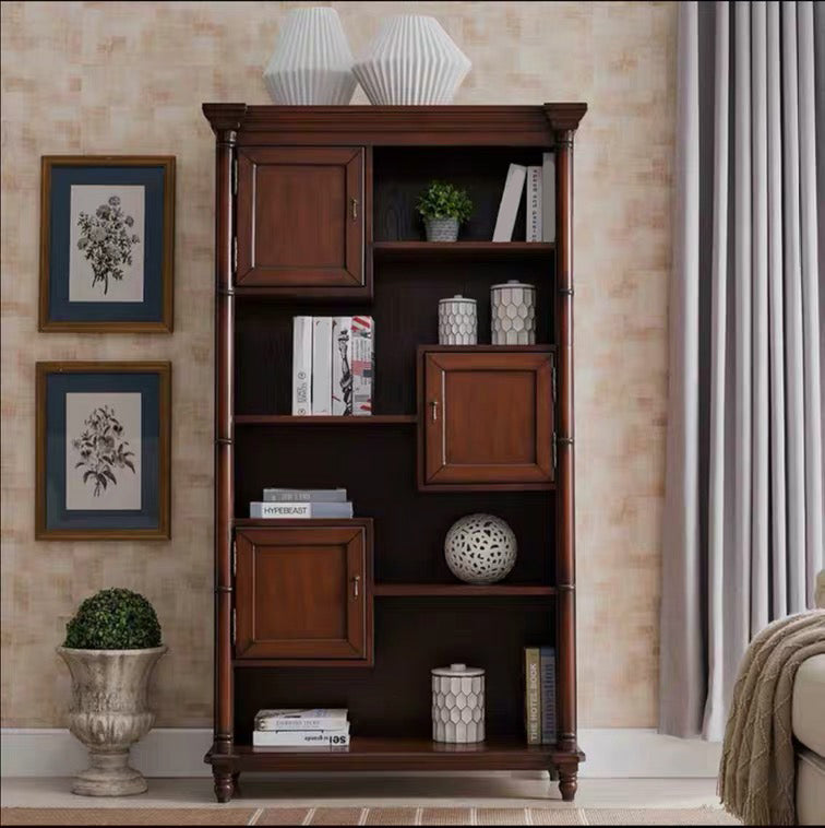 Industrial Rectangle Cabinet with 3 Doors and Shelves in Solid Wood