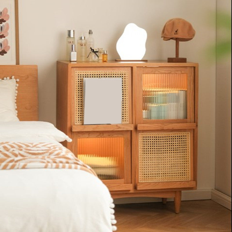 Mid-Century Modern Natural Cabinet with 4 Doors in Pine Wood
