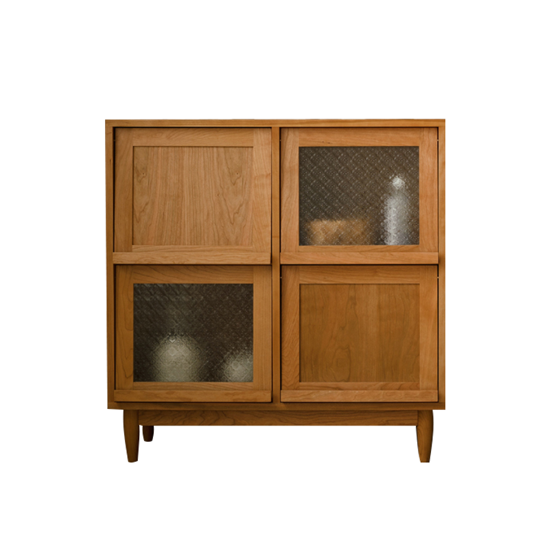Mid-Century Modern Natural Cabinet with 4 Doors in Pine Wood