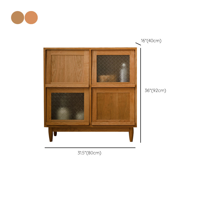 Mid-Century Modern Natural Cabinet with 4 Doors in Pine Wood